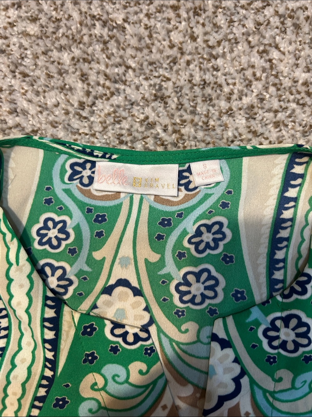 Belle by Kim Gravel Green Paisley-Print Blouse with Cream & Navy Accents - Picture 3 of 3